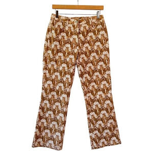 Y2K Etcetera Brown Dusty Pink Filigree Lotus Print Flare Crop Leg Jeans Size 4.